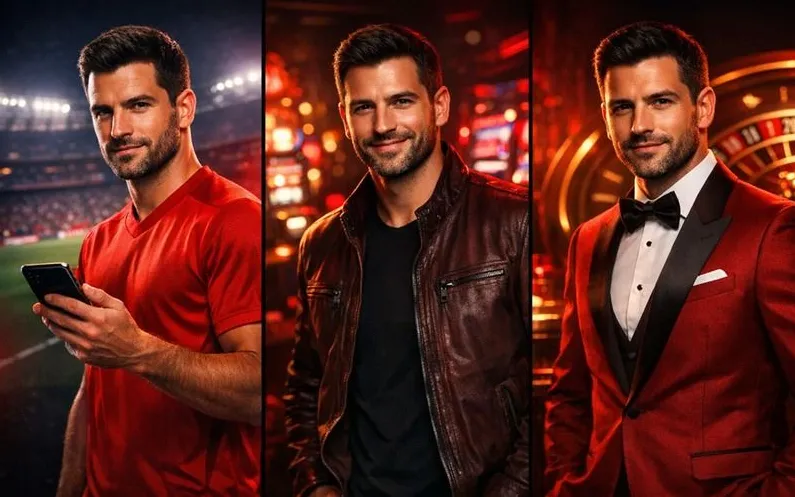 Personaggio PowerBet in smoking rosso con bonus casino