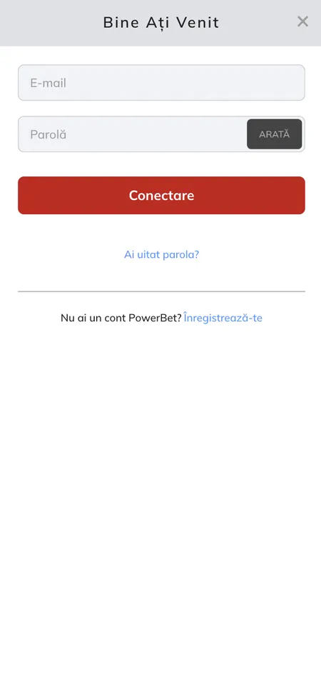 Schermata di accesso Powerbet