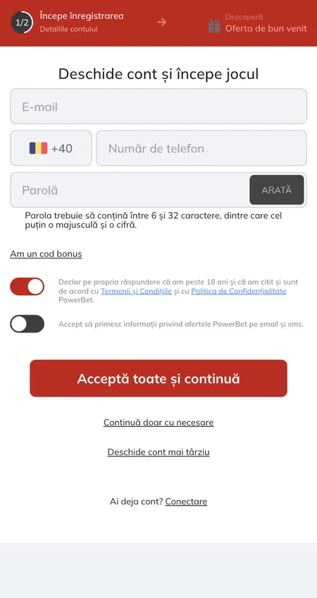 Modulo registrazione Powerbet step 1